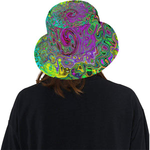 Bucket Hats, Groovy Purple Abstract Retro Liquid Swirl