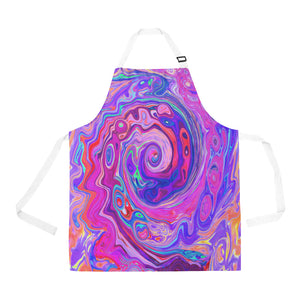 Apron with Pockets, Retro Purple and Orange Abstract Groovy Swirl