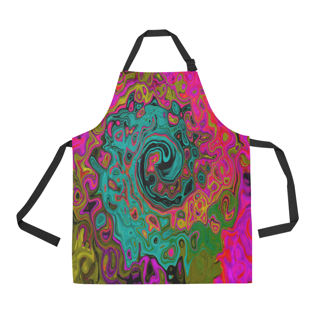 Apron with Pockets, Trippy Turquoise Abstract Retro Liquid Swirl