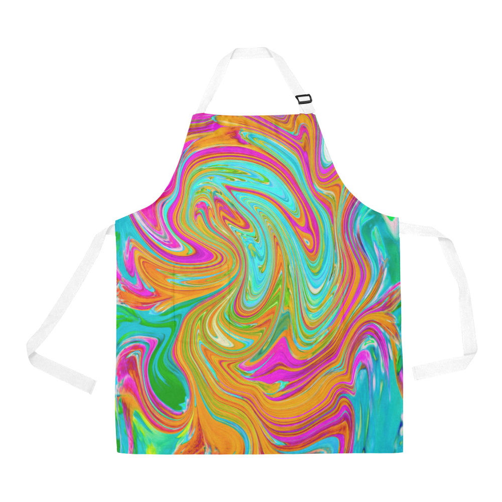 Apron with Pockets, Blue, Orange and Hot Pink Groovy Abstract Retro Art