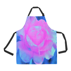 Apron with Pockets, Beautiful Pastel Pink Rose with Blue Background