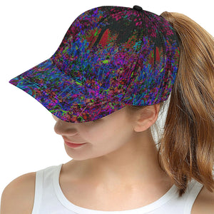 Snapback Hats, Psychedelic Crimson Red and Black Garden Sunrise