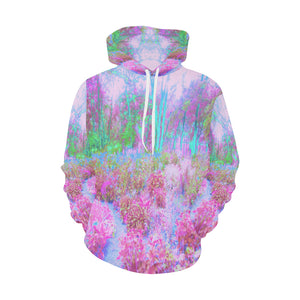 Hoodies for Women, Impressionistic Pink and Turquoise Garden Landscape