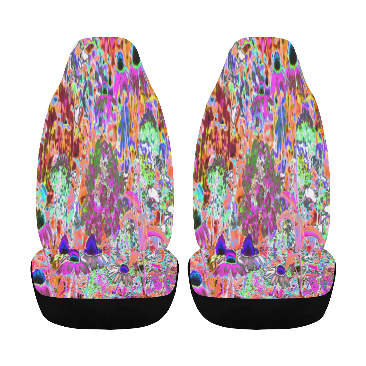 Car Seat Covers, Psychedelic Hot Pink and Lime Green Garden Flowers