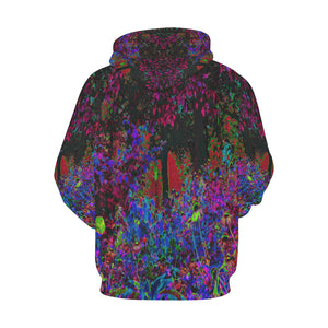 Hoodies for Women, Psychedelic Crimson Red and Black Garden Sunrise