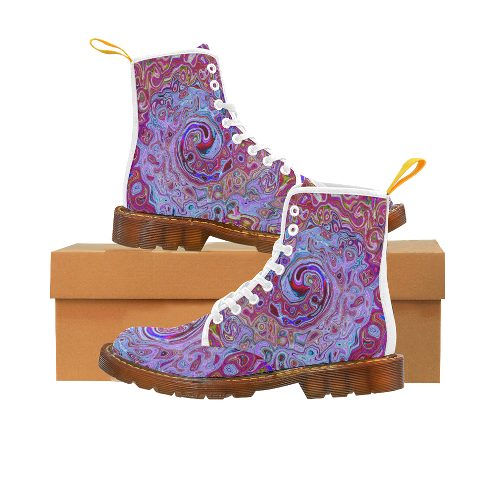 Colorful Boots for Women, Retro Groovy Abstract Lavender and Magenta Swirl
