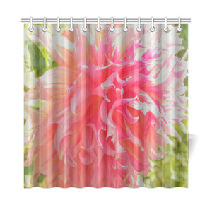 Shower Curtain, Elegant Coral and Pink Decorative Dahlia
