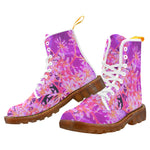 Colorful Boots for Women, Cool Abstract Retro Nature in Purple and Coral - White