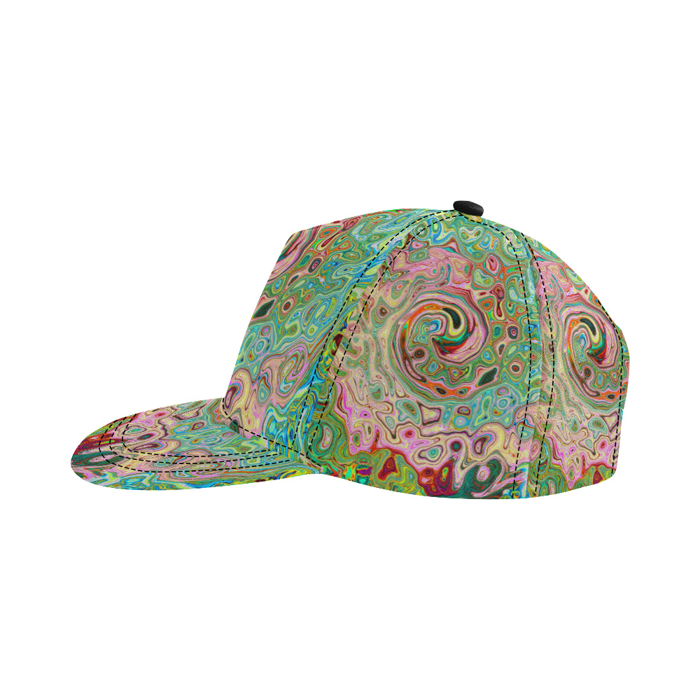 Snapback Hats, Retro Groovy Abstract Colorful Rainbow Swirl