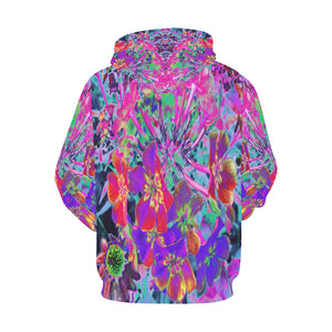 Hoodies for Women, Dramatic Psychedelic Colorful Red and Purple Flowers
