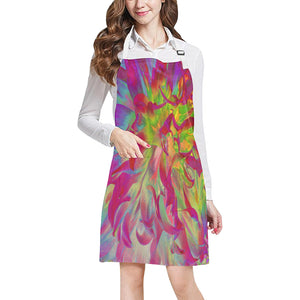 Apron with Pockets, Psychedelic Magenta and Yellow Dahlia Flower