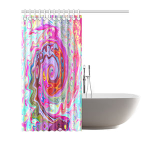 Shower Curtains, Groovy Abstract Retro Hot Pink and Blue Swirl