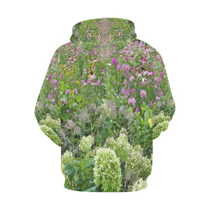 Hoodies for Women, Pink Cone Flower Garden Meadow with Hydrangeas