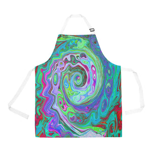 Apron with Pockets, Retro Green, Red and Magenta Abstract Groovy Swirl