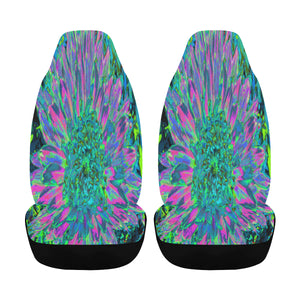 Car Seat Covers, Psychedelic Magenta, Aqua and Lime Green Dahlia