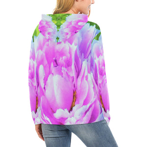 Hoodies for Women, Stunning Double Pink Peony Flower Detail