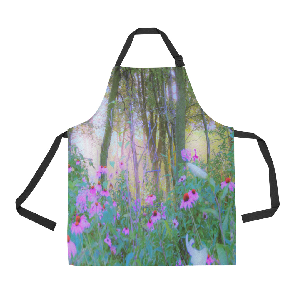 Apron with Pockets, Bright Sunrise with Pink Coneflowers in My Rubio Garden