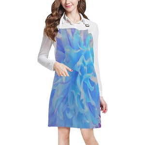 Apron with Pockets, Elegant Blue Decorative Dahlia Flower