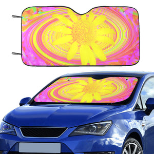Auto Sun Shades, Yellow Sunflower on a Psychedelic Swirl