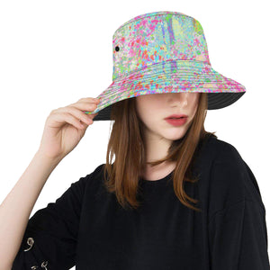 Bucket Hat, Aqua and Hot Pink Sunrise in My Rubio Garden, Colorful Hat for Women