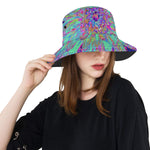 Bucket Hats, Aquamarine Rainbow Color Abstract Dahlia Flower