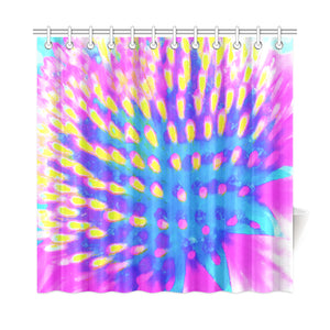 Shower Curtain, Pink, Blue and Yellow Abstract Coneflower