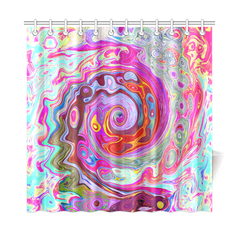 Shower Curtains, Groovy Abstract Retro Hot Pink and Blue Swirl