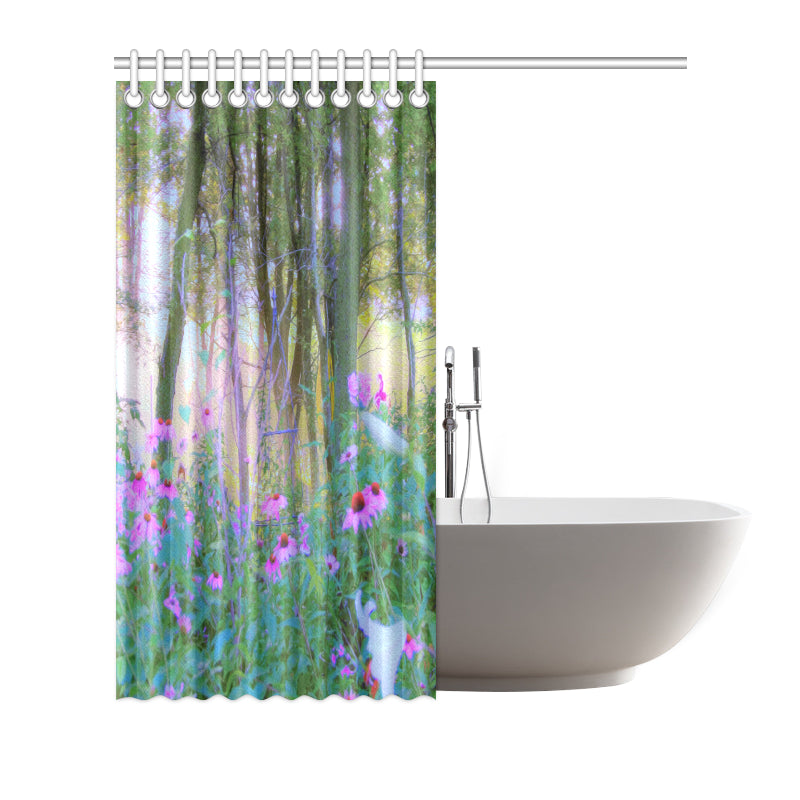 Shower Curtain, Bright Sunrise with Pink Coneflowers in My Rubio Garden