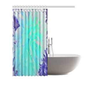 Shower Curtains, Elegant Aquamarine Green and Blue Dahlia Flower
