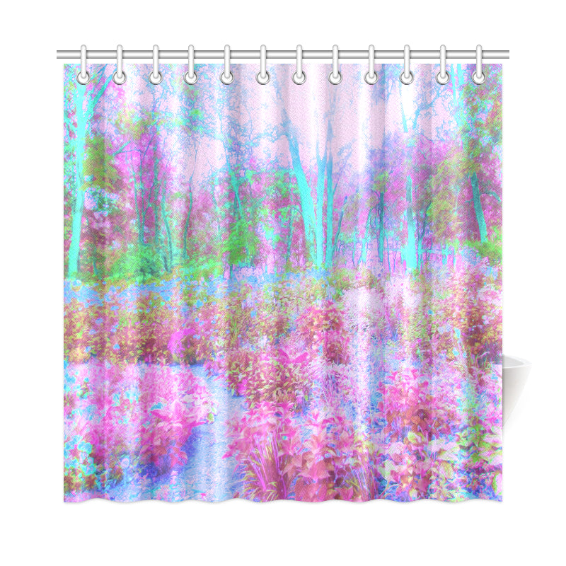 Shower Curtains, Impressionistic Pink and Turquoise Garden Landscape