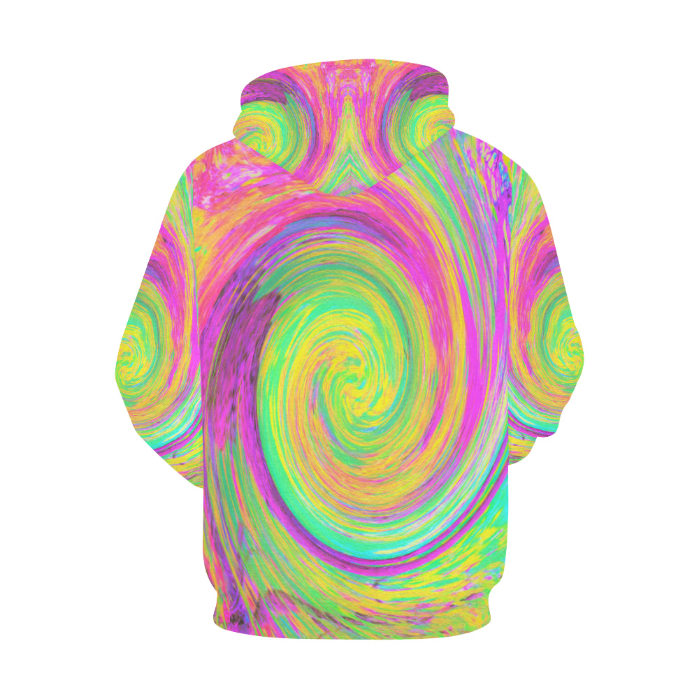 Hoodies for Women, Groovy Abstract Purple and Yellow Rainbow Swirl
