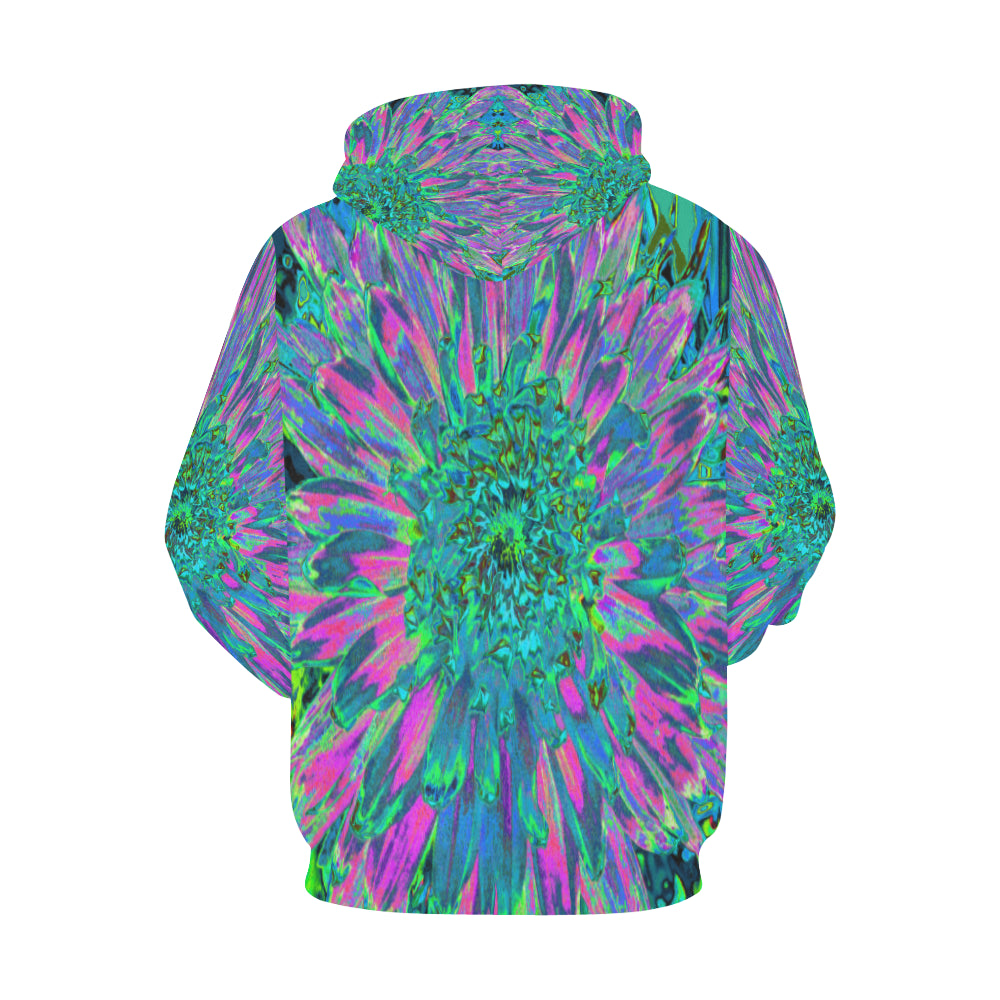 Hoodies for Women, Psychedelic Magenta, Aqua and Lime Green Dahlia