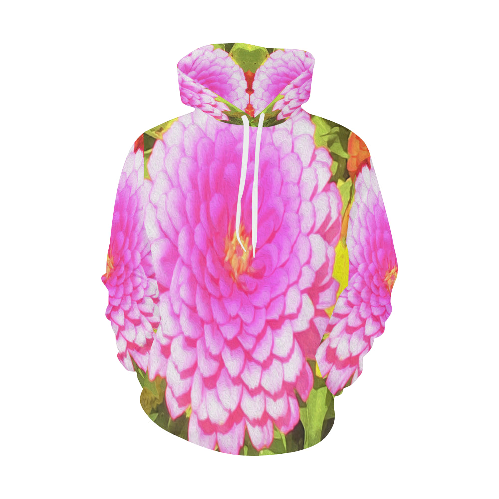 Hoodies for Women, Pretty Round Pink Zinnia in the Summer Garden