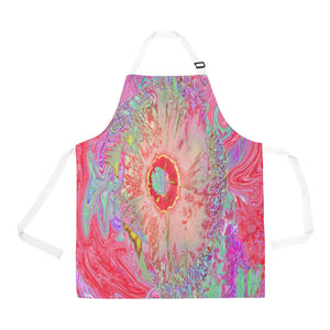 Apron with Pockets, Psychedelic Retro Coral Rainbow Hibiscus