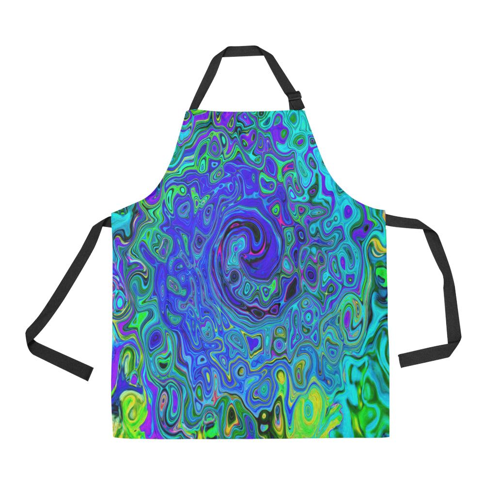 Apron with Pockets, Trippy Violet Blue Abstract Retro Liquid Swirl
