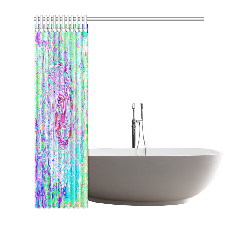Shower Curtain, Groovy Abstract Retro Pink and Green Swirl