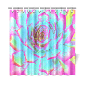 Shower Curtains, Hot Pink and Blue Succulent Sedum Rosette