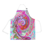 Apron with Pockets, Groovy Abstract Retro Hot Pink and Blue Swirl