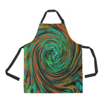 Apron with Pockets, Dramatic Lime Green and Orange Abstract Retro Twirl