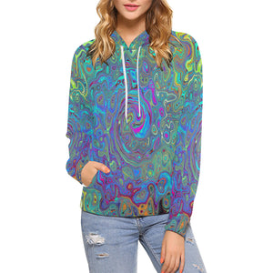 Hoodies for Women, Magenta, Blue and Sea Foam Green Retro Swirl