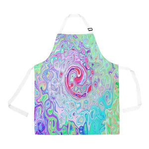 Apron with Pockets, Groovy Abstract Retro Pink and Green Swirl