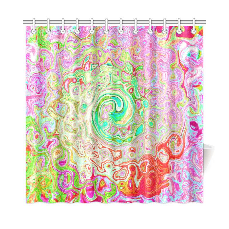 Shower Curtains, Groovy Abstract Retro Pastel Green Liquid Swirl