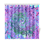 Shower Curtains, Groovy Abstract Retro Green and Purple Swirl
