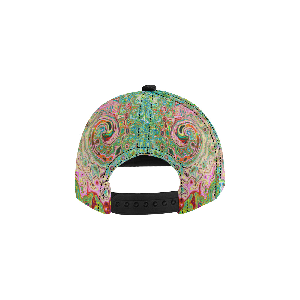 Snapback Hats, Retro Groovy Abstract Colorful Rainbow Swirl