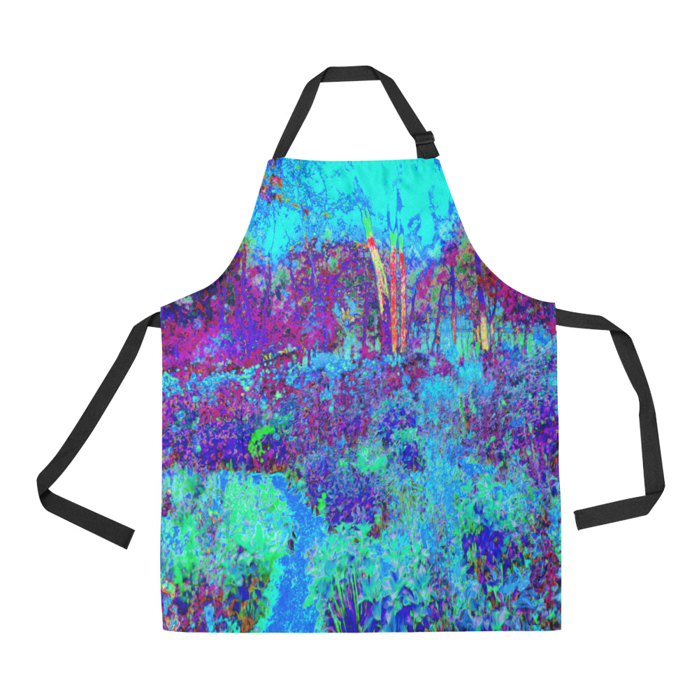 Apron with Pockets, Psychedelic Impressionistic Blue Garden Landscape