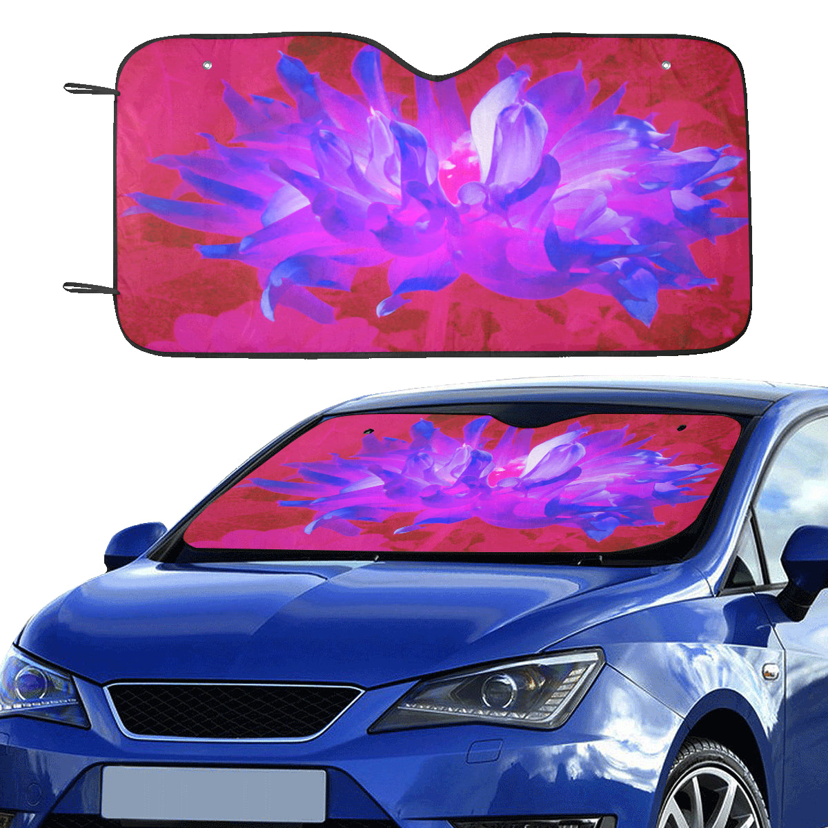 Auto Sun Shade, Stunning Violet Blue and Hot Pink Cactus Dahlia