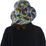 Bucket Hats, Abstract Garden Peony in Black and Blue