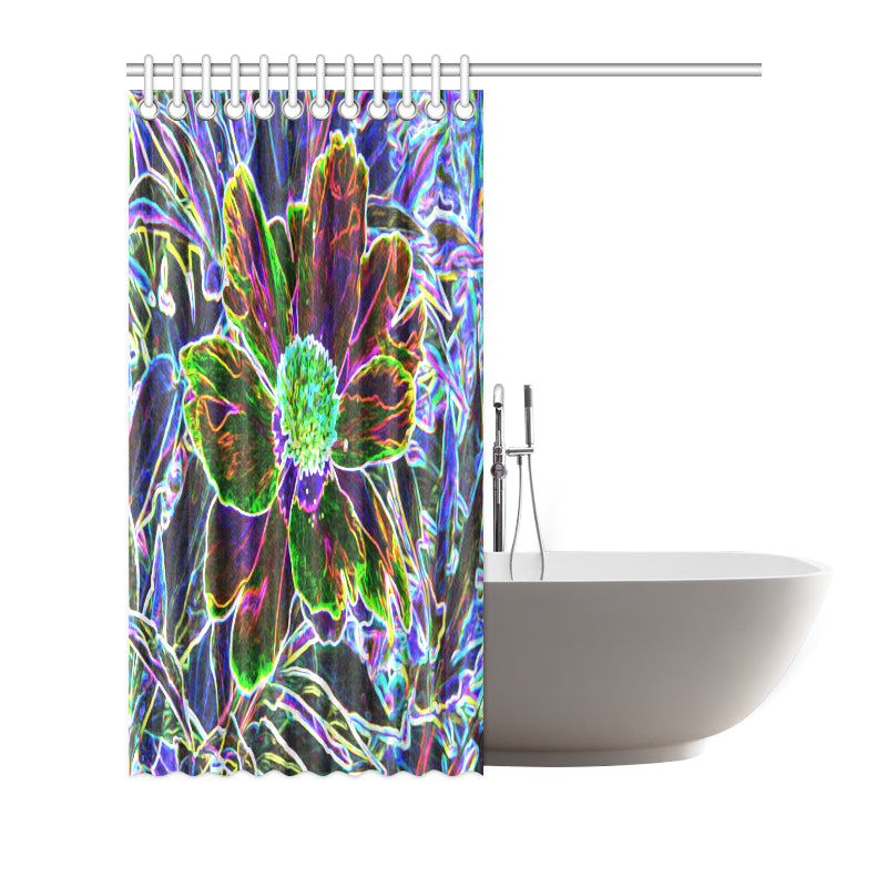 Shower Curtain, Abstract Garden Peony in Black and Blue