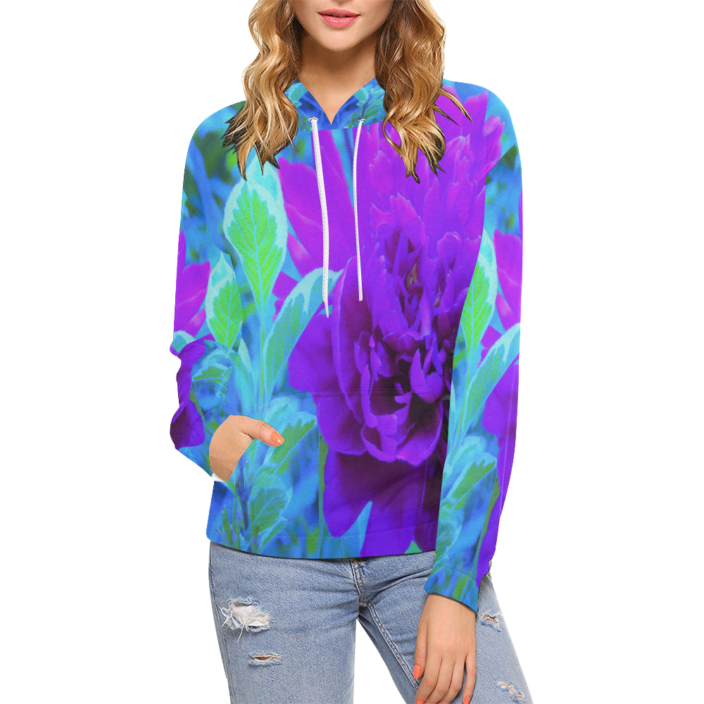 Hoodies for Women, Moody Purple Peony with Beautiful Foliage