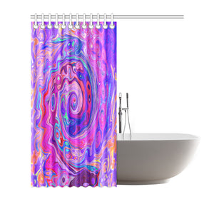 Shower Curtains, Retro Purple and Orange Abstract Groovy Swirl